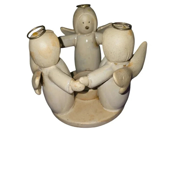 Angels Friendship Circle Ceramic Candle Tea Light Holder Wings 3 Angels - beige - Picture 2 of 6